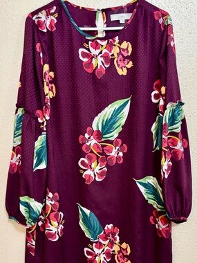 LOFT Plum Floral Shell Top with Bright Floral Accents